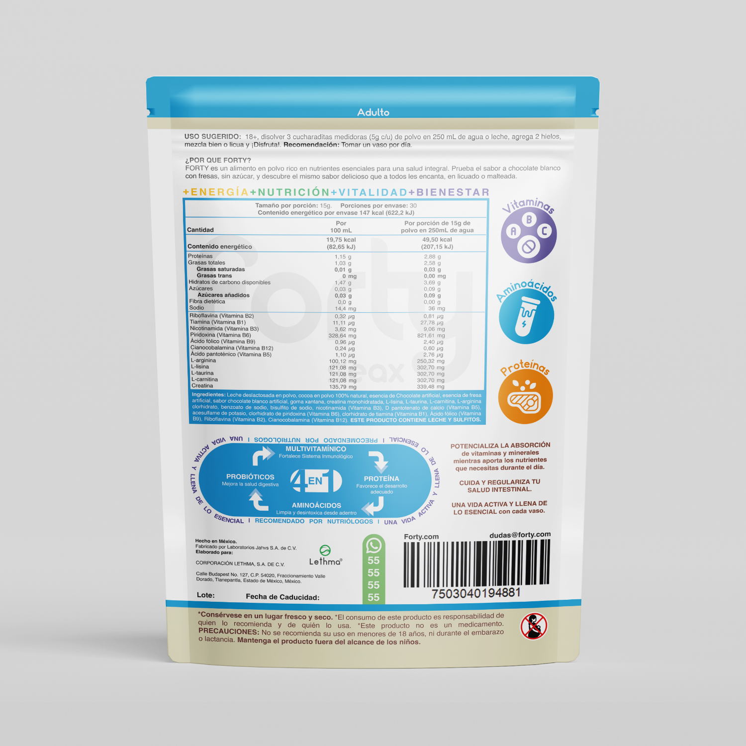 Alimento en polvo para preparar bebida sabor chocolate blanco con fresa 450 G - Imagen 2