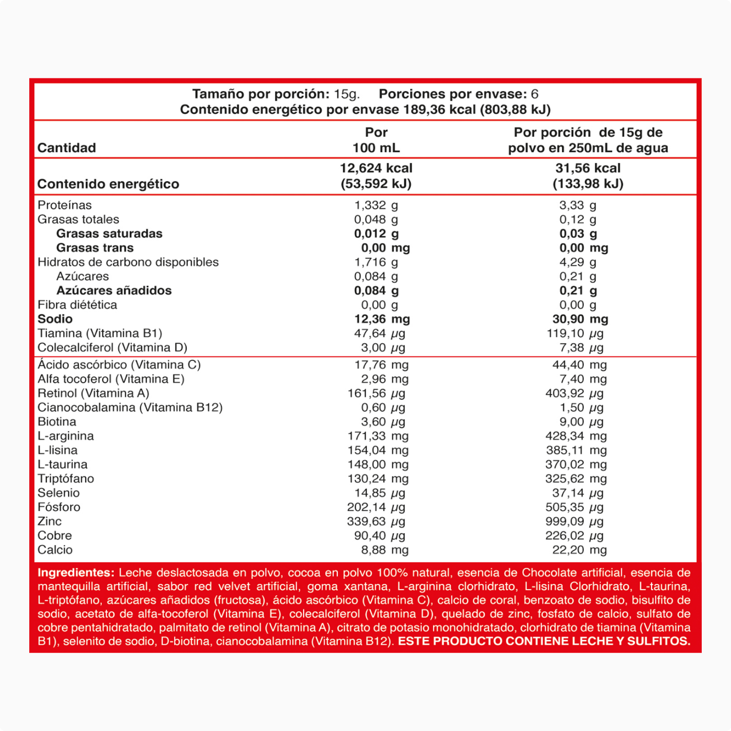 Alimento en polvo para preparar bebida sabor red velvet 450 G - Imagen 3