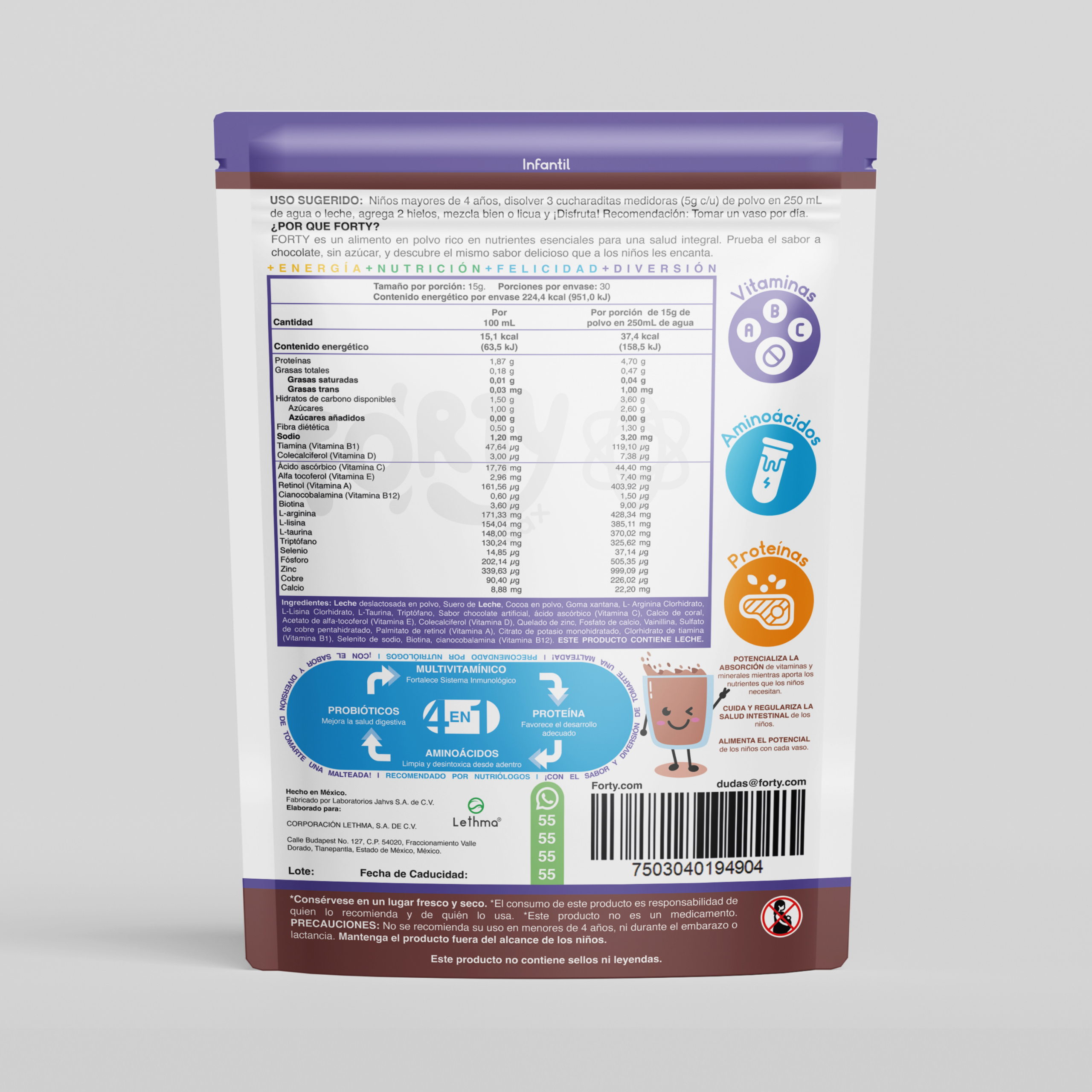 Alimento en polvo para preparar bebida sabor chocolate 450 G - Imagen 2